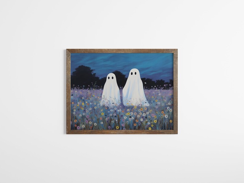 spooky cute ghost in wildflower meadow