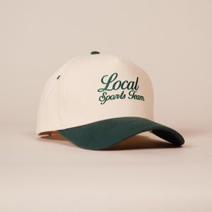 Vintage Sports Hat Two Tone Local Sports Team Embroidered Snapback | Cream and Forest Green