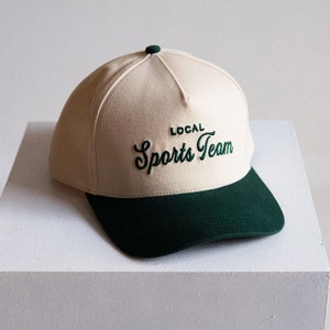 Vintage Sports Style Structured Snapback in Green and Cream with Embroidery Local Sports Team