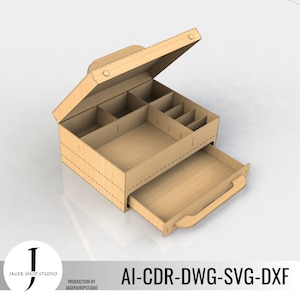 Boîte pour fichiers découpés au laser SVG-DXF-CDR-Ai-Dwg, compartiment bricolage et boîte en bois cadeau