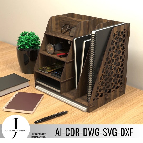 Modern Desktop Organizer SVG, Printable DIY Organizer, Laser Cut Files for Home Office, Digital Download