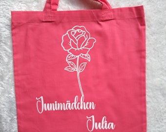 Tote bag/sac en coton avec fleur/prénom de naissance personnalisé