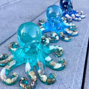 Blue Resin Octopus with Seashells