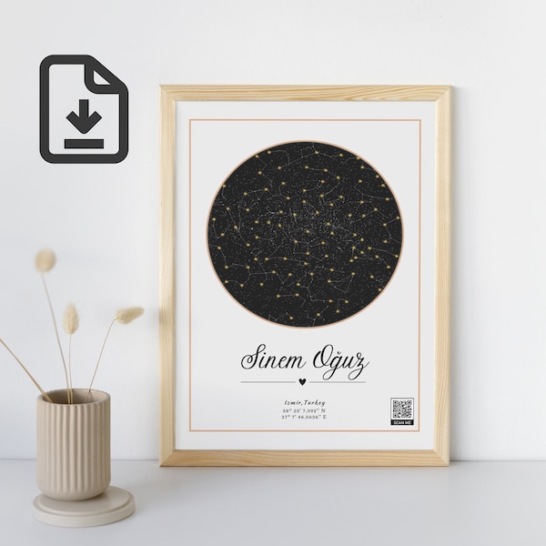 Digital Custom Star Map Print, Personalised Star Map Gift, Star Map Poster, Night Sky print, Engagement Gift, Personalised Gifts, Printable