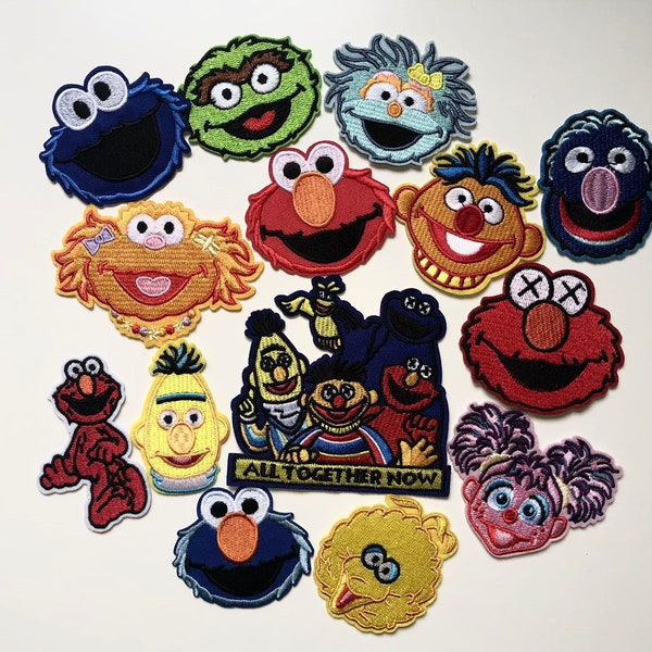 Sesame Street Iron on Patches, Elmo, Big Bird, Cookie Monster, Grover, Oscar the Grouch, Bert, Ernie, Abby Cadabby, Kermit the Frog