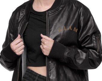 Leather Bomber Jacket GLAM Embroidered