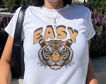 Vintage Tiger Graphic Baby Tee, Retro 90s Animal Print Tee, Cool Easy Tiger Design, Y2K Inspired, Casual Baby Tee, Streetwear Style