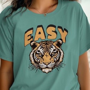 Vintage Tiger Face Graphic T-Shirt, Easy Tiger Retro Style Tee, Unisex Casual Top, Cool Wildlife Shirt Design, Summer Wear