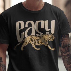 Retro Easy Tiger Graphic T-shirt, bekväma färger Vintage-tröja Black