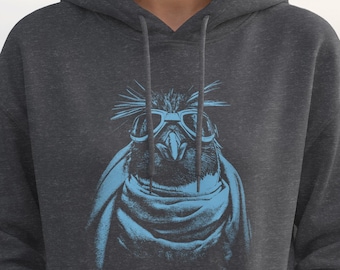 Penguin Aviator Hoodie, Funny Bird Graphic Pullover, Ironic Animal Sweatshirt