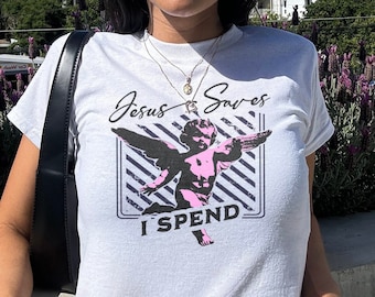 Y2K Baby Tee, Retro Angel Graphic, 90s Style Crop Top