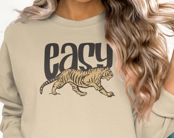 Easy Tiger Sweatshirt, Retro Graphic Animal Print, Unisex Crewneck
