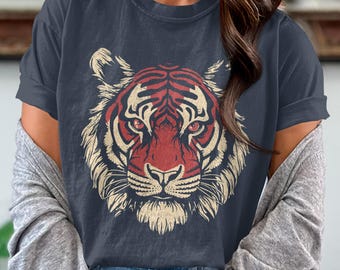 Maglietta Tiger Face Comfort Colors, design minimalista