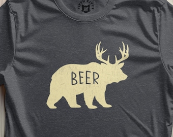 Beer Deer Bear Graphic T-Shirt, Funny Hunting Camping Gift