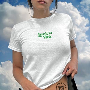 Lucky You Baby Tee: Shamrock Graphic, Y2K St Patricks Day Top