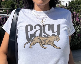 Vintage Tiger Baby Tee, Retro Inspired Easy Tiger Design, 90s Style Shirt, Y2K Fashion, Baby Tee, Cool Graphic T-Shirt, Unisex