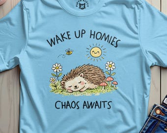 Uroczy T-shirt z jeżem: zabawny, sarkastyczny cytat, fantazyjny wzór zwierzęcy, grafika Cottagecore