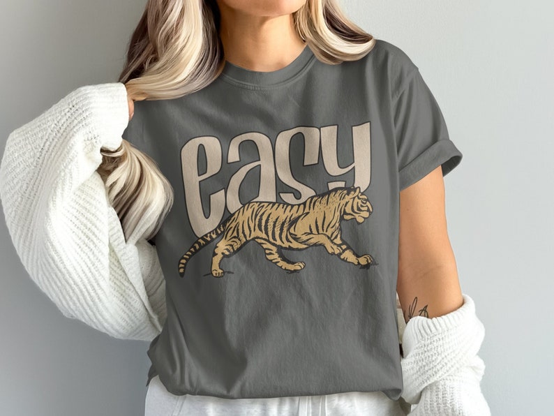 Retro Easy Tiger Graphic T-shirt, bekväma färger Vintage-tröja Pepper