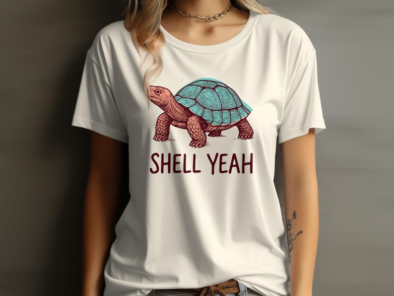 Turtle Graphic Tee, Funny Shell Yeah T-Shirt, Cute Animal Print Shirt, Casual Graphic Tee, Unique Turtle Shirt, Trendy Tortoise Top