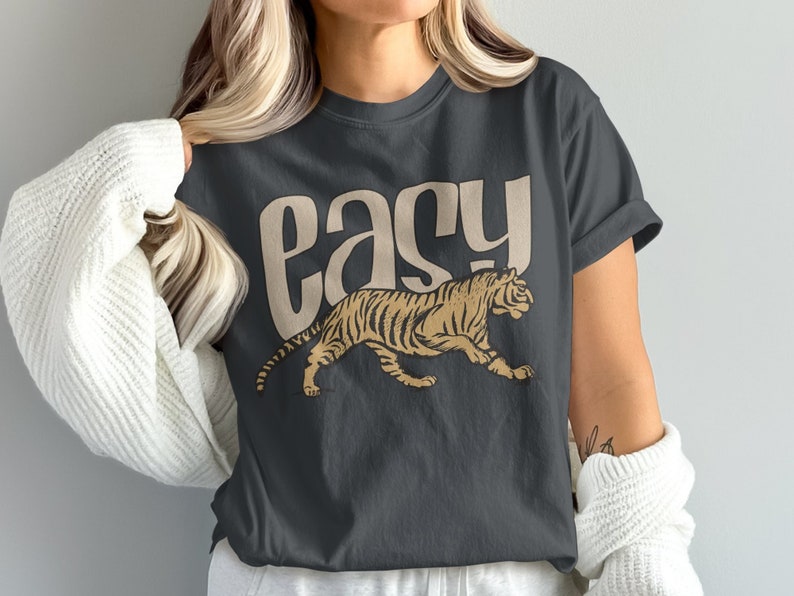 Retro Easy Tiger Graphic T-shirt, bekväma färger Vintage-tröja Graphite