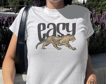 Vintage Tiger Baby Tee, Retro Inspired Easy Tiger Design, 90s Style Shirt, Y2K Fashion, Baby Tee, Cool Graphic T-Shirt, Unisex