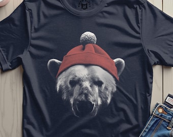 Winter Polar Bear Graphic T-Shirt, Holiday Animal Tee