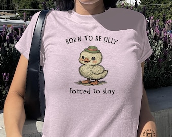 Koszulka dla niemowląt | Krótki top z grafiką Born To Be Silly Forced To Slay Chick