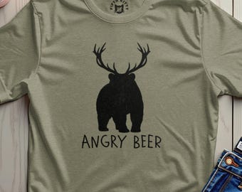 Grafika z wściekłym piwem, zabawny prezent dla myśliwych i miłośników piwa, wzór poroża jelenia i niedźwiedzia