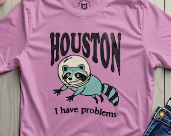 Retro Raccoon Astronaut T-Shirt, Distressed Graphic Tee, Humorous Animal Shirt