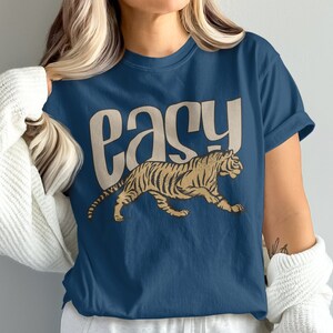 Retro Easy Tiger Graphic T-shirt, bekväma färger Vintage-tröja Navy