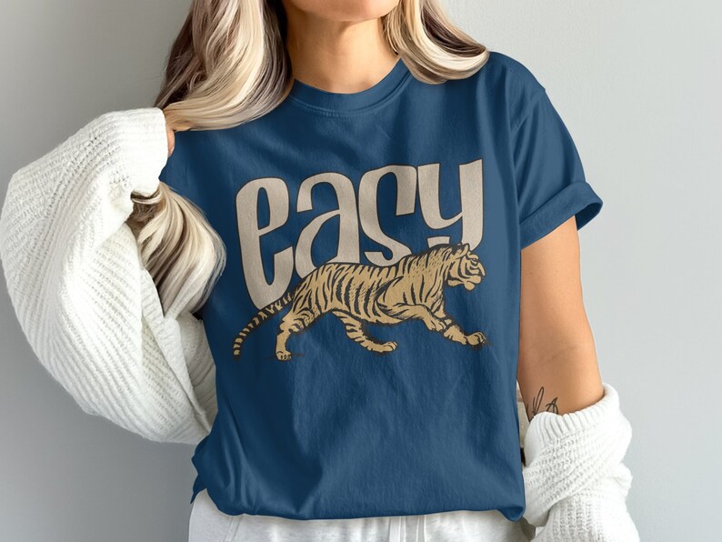 Retro Easy Tiger Graphic T-shirt, bekväma färger Vintage-tröja Navy