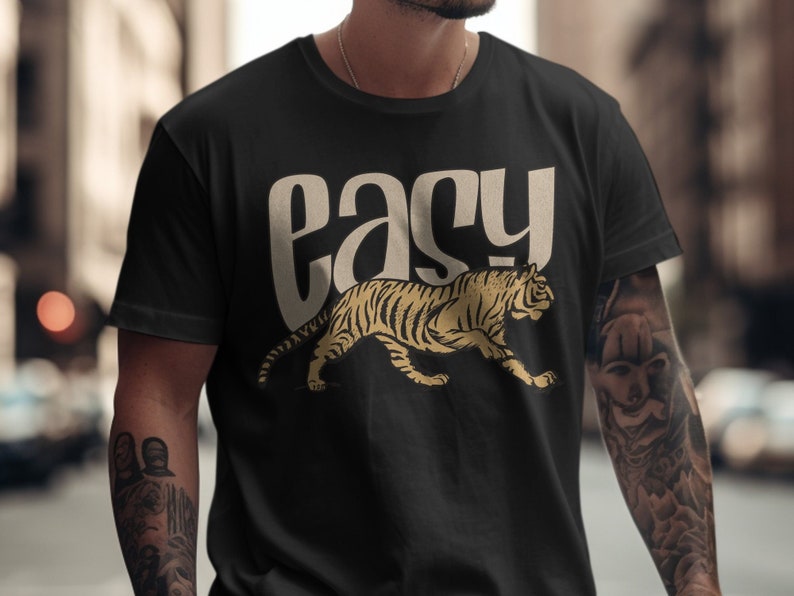 Retro Easy Tiger Graphic T-shirt, bekväma färger Vintage-tröja Black