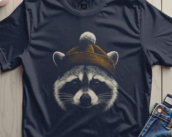 Camiseta con gorro de invierno de mapache, regalo para amantes de los animales