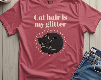 Cat Hair Glitter T-Shirt: Sleeping Cat Comfort Colors Tee