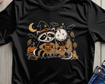 Halloween Raccoon Possum T-Shirt, Witchy Animal Autumn, Spooky Soulmates Fall Tee