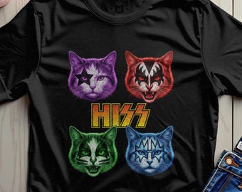 Koszulka zespołu rockowego Hiss Cats, teksturowana, wielokolorowa