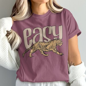 Retro Easy Tiger Graphic T-shirt, bekväma färger Vintage-tröja Vineyard