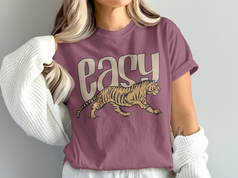 Retro Easy Tiger Graphic T-shirt, bekväma färger Vintage-tröja Vineyard