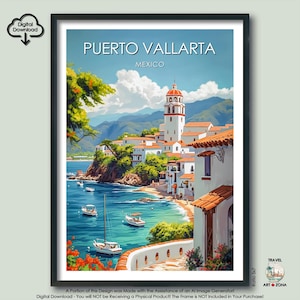 Puerto Vallarta Travel Print Gift Mexican Wall Art Gallery Home Décor Puerto Vallarta Art Lovers Gift Mexico Digital Download Artwork Poster