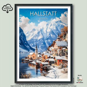Winter Hallstatt Travel Print Gift Austrian Wall Art Gallery Home Décor Austria Digital Download Artwork Poster Hallstatt Art Lovers Gift
