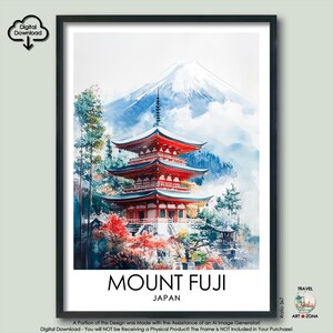 Mount Fuji Watercolor Travel Print Gift Japanese Wall Art Gallery Décor Mount Fuji Christmas Gift Japan Digital Download Aquarelle Poster
