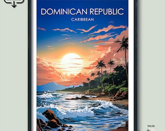 Dominican Republic Travel Poster Gift Caribbean Wall Art Prints Beach Illustration Digital Download Decor