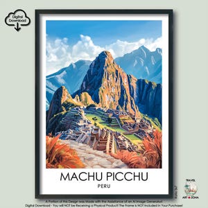 Machu Picchu Travel Print Gift Peru Wall Art Gallery Hanging Home Décor Machu Picchu Art Lovers Gift Peru Digital Download Artwork Poster