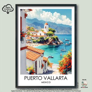 Puerto Vallarta Travel Print Gift Mexican Wall Art Gallery Home Décor Puerto Vallarta Art Lovers Gift Mexico Digital Download Artwork Poster