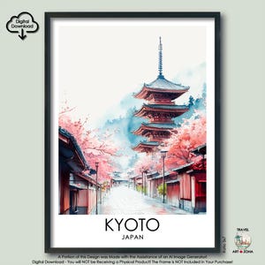 Kyoto Watercolor Travel Print Gift Japan Sakura Wall Art Décor Kyoto Art Lovers Gift Japan Cherry Blossom Digital Download Aquarelle Poster
