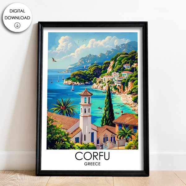 Corfu Travel Poster Gift Unique Greece Travel Wall Art Digital Download Poster Gift Corfu Vacation Art Décor Greek Art Gallery Travel Poster