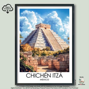 Chichén Itzá Travel Print Gift Mexican Wall Art Gallery Hanging Home Décor Chichen Itza Art Lovers Gift Mexico Digital Download Art Poster