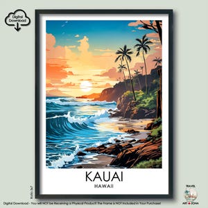 Kauai Travel Print Gift Kauai Wall Art Gallery Hanging Home Décor Kauai Art Lovers Gift Hawaii Digital Download Artwork Poster Kaua’i Décor
