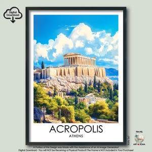 Acropolis Travel Print Gift Greek Wall Art Gallery Hanging Home Décor Athens Art Lovers Gift Parthenon Digital Download Art Greece Poster