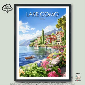Lake Como Travel Print Gift Italian Wall Art Gallery Hanging Home Décor Italy Digital Download Art Poster Bellagio Lake Como Art Lovers Gift